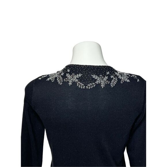 Talbots black beaded silk and cashmere blend snap up cardigan size petite - Picture 7 of 12